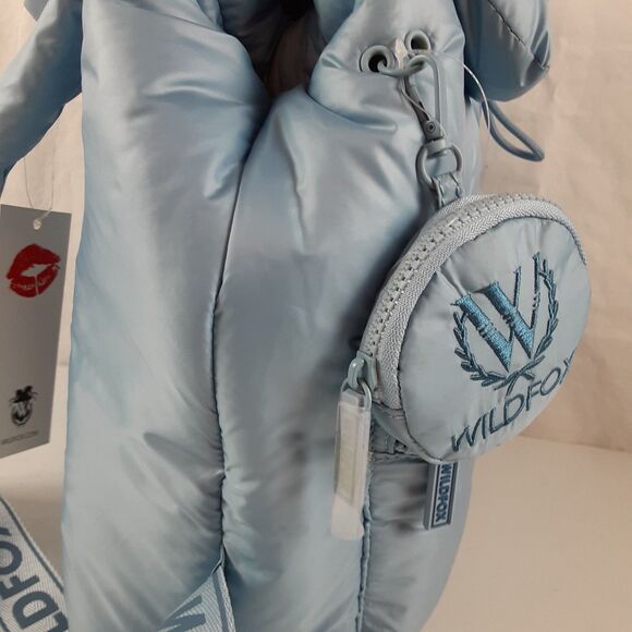 Wildfox Baby Blue Nylon Puffy Backpack Multiple Compartments & Zipper Pouch NEW main image 12